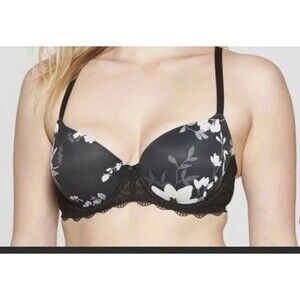 DAYDREAM LIGHT LIFT LACE DEMI T-SHIRT BRA 32AA BLACK/WHITE /GRAY FLORAL NEW Tags
